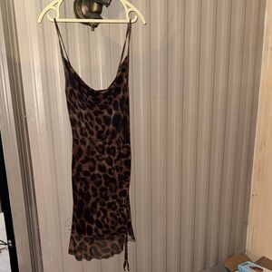 PrettyLittleThing Brown Leopard Print High Low Dress